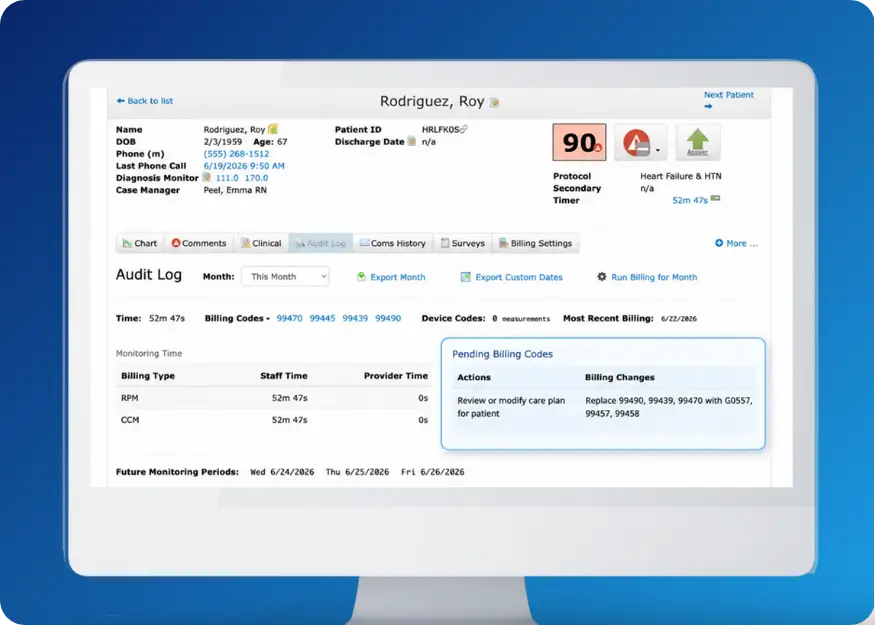 ChronicCareIQ dashboard show patients pending billing codes